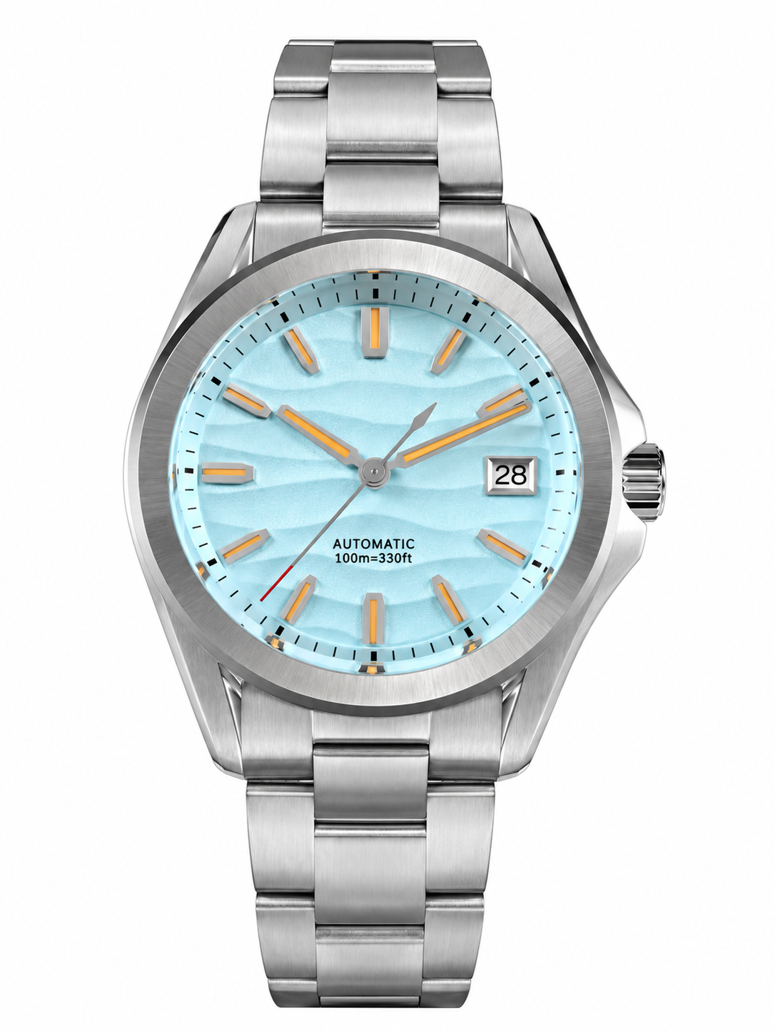 Ice blue wave watch with a metal bracelet — edited unbranded illustration